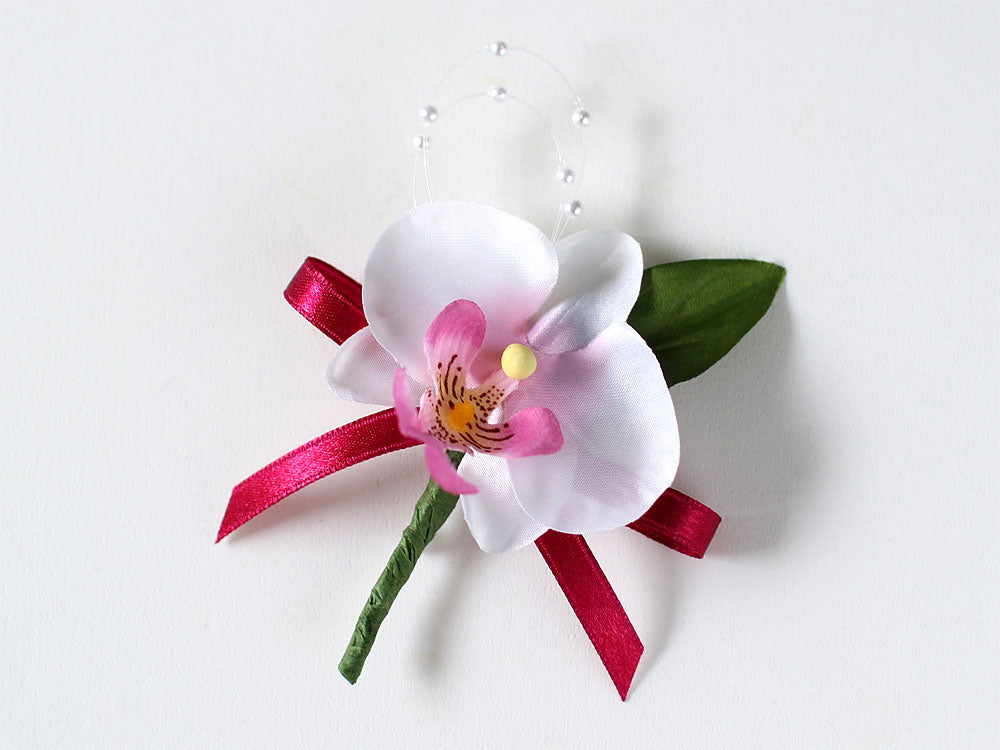 ミニコチョウラン×1輪ホワイトピンクコサージュ