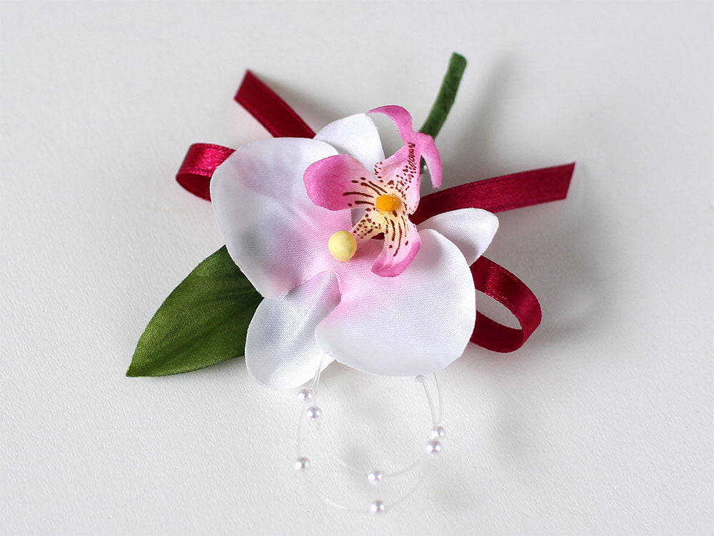 ミニコチョウラン×1輪ホワイトピンクコサージュ