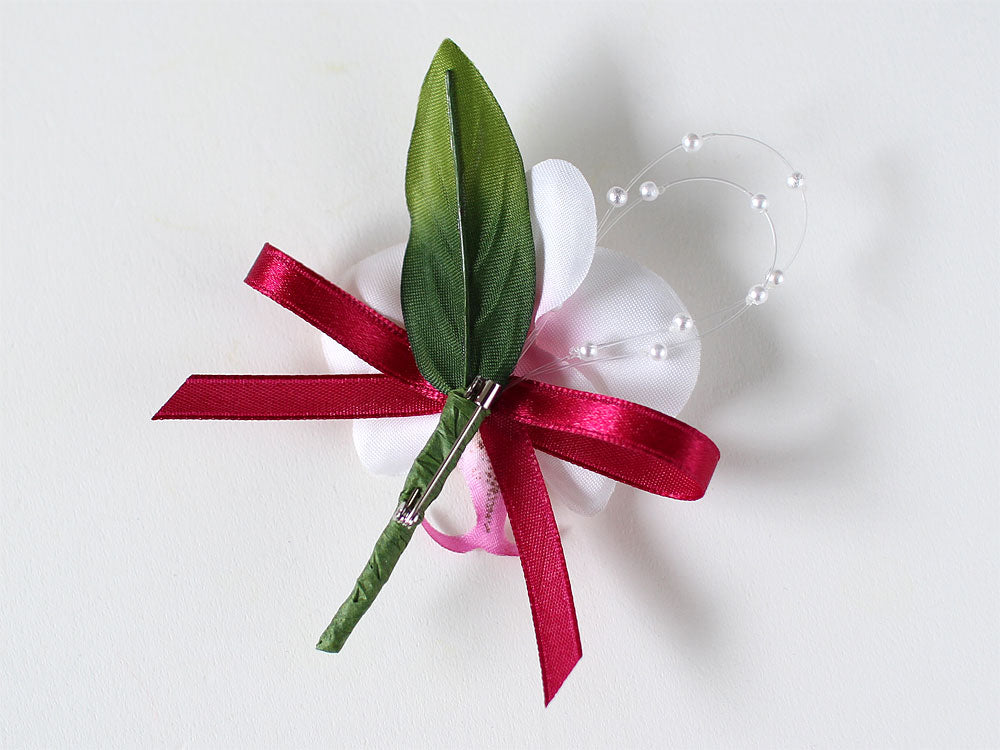 ミニコチョウラン×1輪ホワイトピンクコサージュ