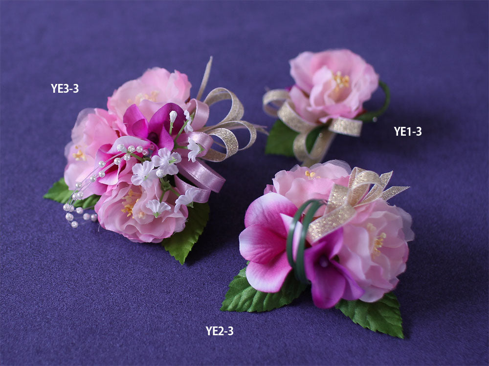 YE2-3 八重桜×2輪コサージュ(クリップ付)
