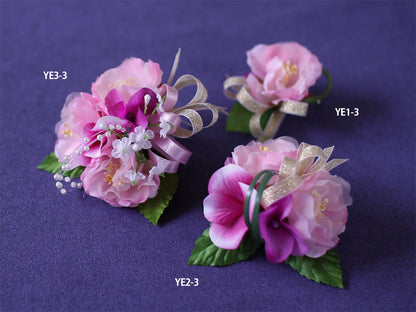 YE2-3 八重桜×２輪コサージュ(クリップ付)