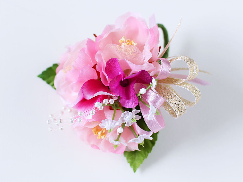YE3-3 八重桜×３輪コサージュ(クリップ付)